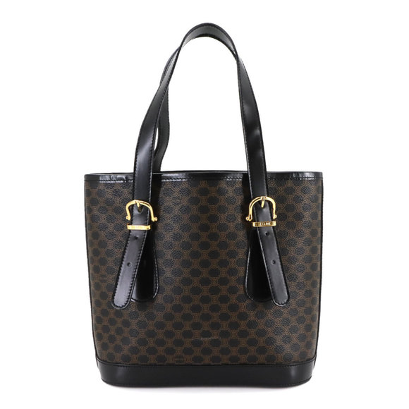 Celine Macadam Tote Bag in Black Leather with Brown and Gold Hardware - Picture 1 of 10